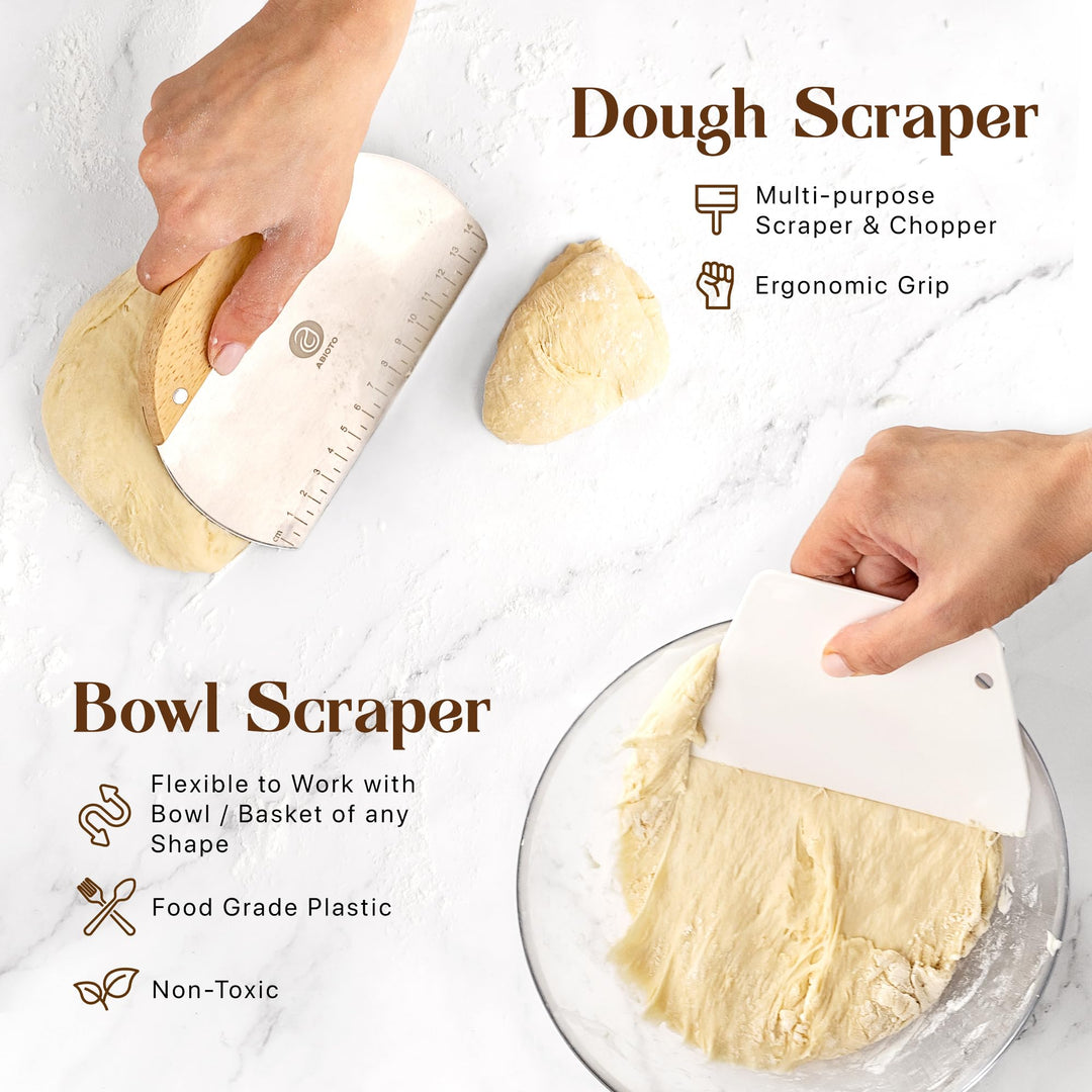 ABIOTO Sourdough Starter Kit - 9" Banneton Basket, 24oz Glass Jar & Complete Bread Baking Tools - Canadian Distribution - Ships Free Within Canada on Orders Above CAD $199
