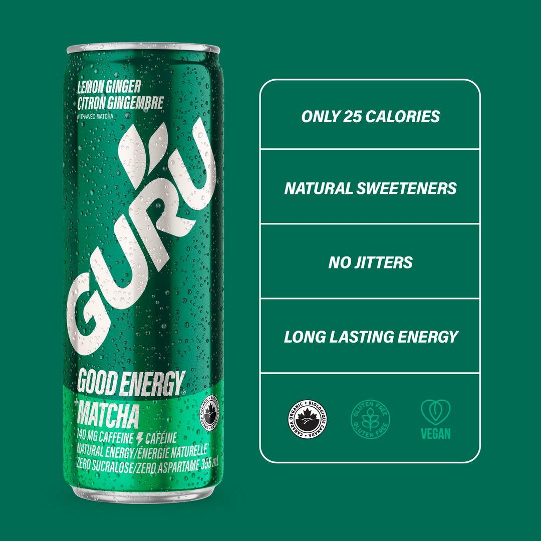 GURU – Matcha Energy Drink – Lemon Ginger – 24 × 355 ml