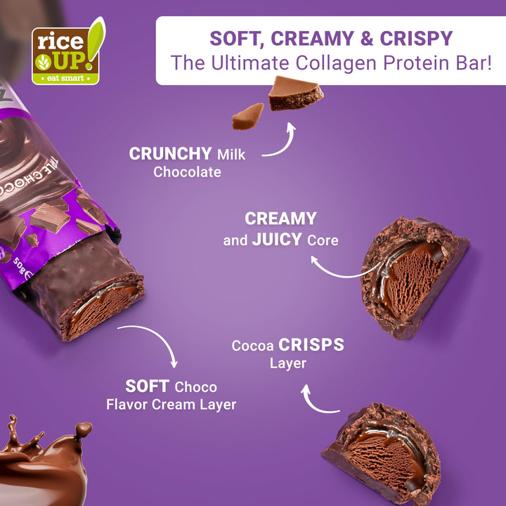 rice UP! Collagen Protein Bar – Triple Chocolate Flavor (Box of 12 x 50g) - Canadian Distribution - Ships Free Within Canada on Orders Above CAD $199