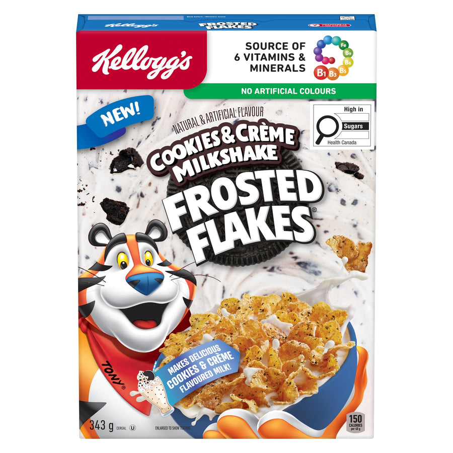 Kellogg's Frosted Flakes® Cookies & Crème Milkshake Flavour Cereal 2 x 343g - Canadian Distribution - Ships Free Within Canada on Orders Above CAD $199