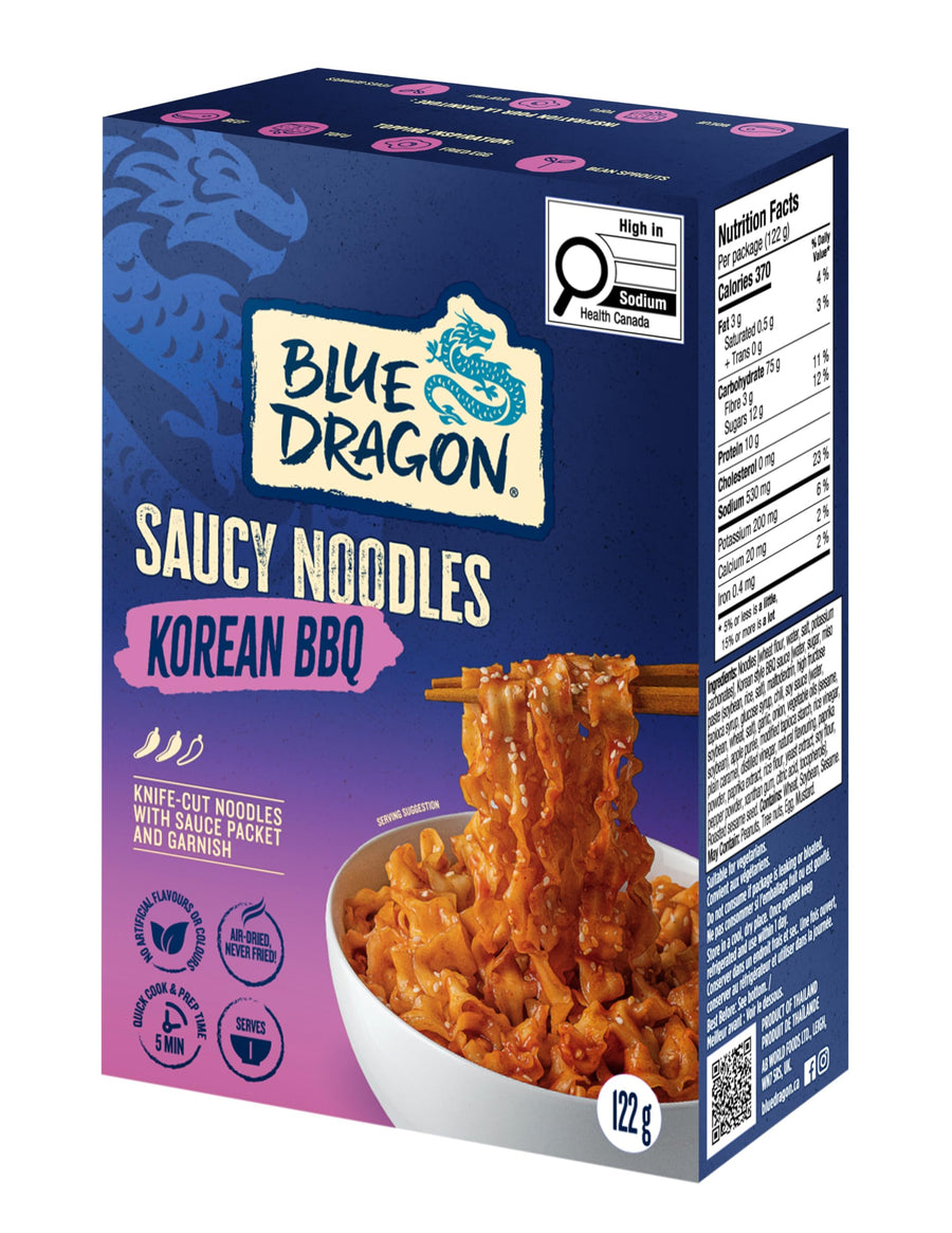 Blue Dragon Saucy Noodles Korean BBQ 2 x 122g – Ready in 5 Minutes - Canadian Distribution - Ships Free Within Canada on Orders Above CAD $199