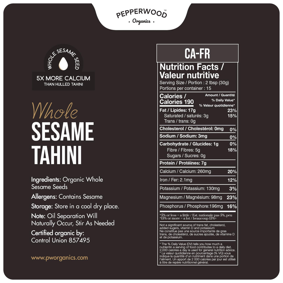Organic Tahini – Stone Ground Sesame Paste – Unhulled – 2 × 330g