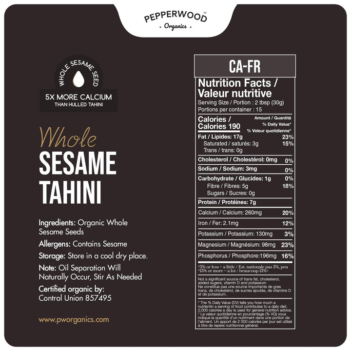 Organic Tahini – Stone Ground Sesame Paste – Unhulled – 2 × 330g