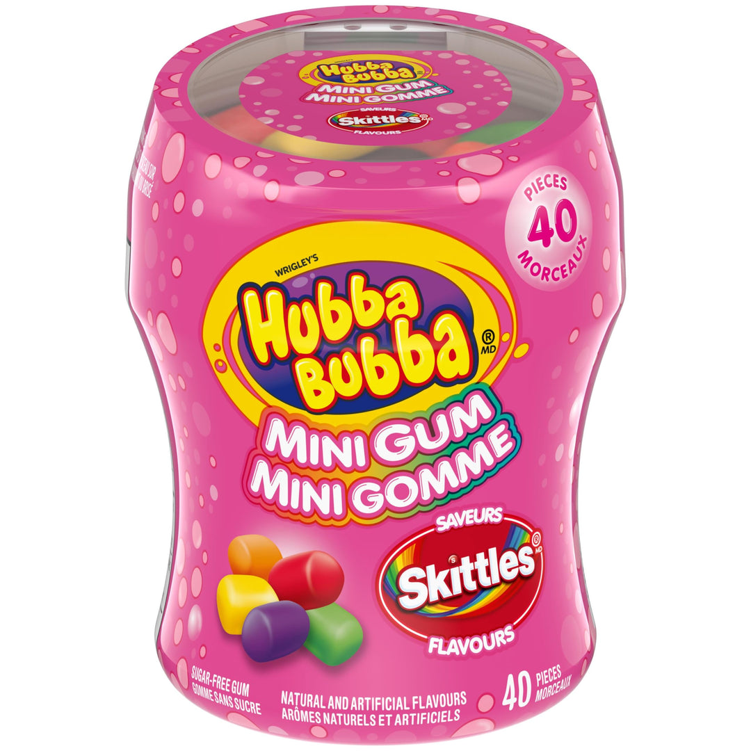 HUBBA BUBBA Minis Sugar-Free Bubble Gum in SKITTLES Flavours – 6 Resealable Bottles (40 Pieces Each) - Canadian Distribution - Ships Free Within Canada on Orders Above CAD $199