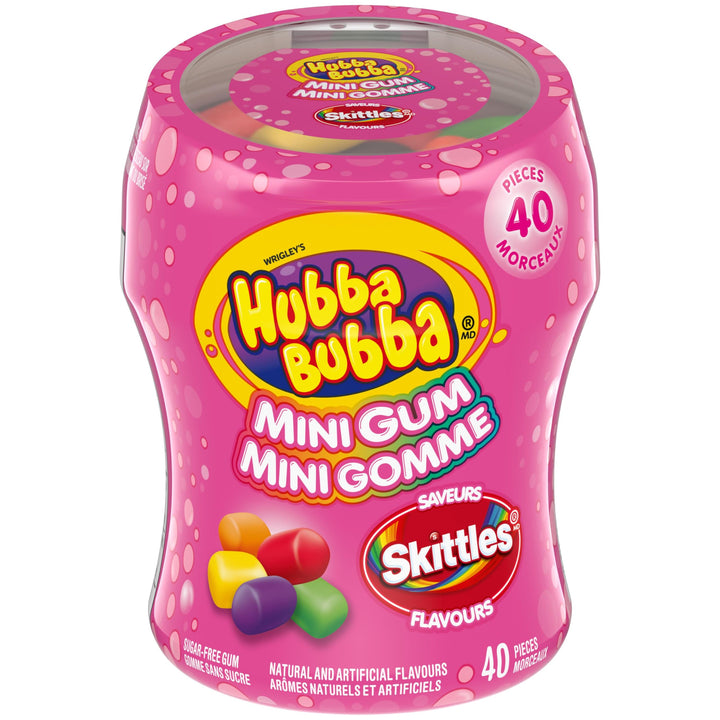 HUBBA BUBBA Minis Sugar-Free Bubble Gum in SKITTLES Flavours – 6 Resealable Bottles (40 Pieces Each) - Canadian Distribution - Ships Free Within Canada on Orders Above CAD $199