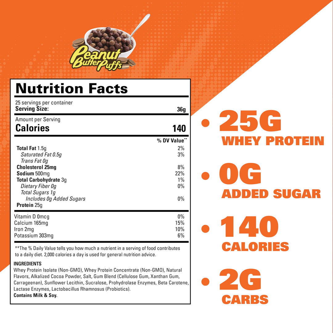 EHP Labs – OxyWhey Protein Powder – Peanut Butter Puffs – 27 Servings – 25g whey isolate