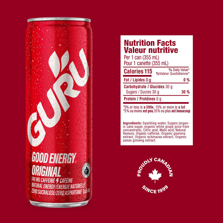 GURU – Original Organic Energy Drink – 355mL – 24 Pack