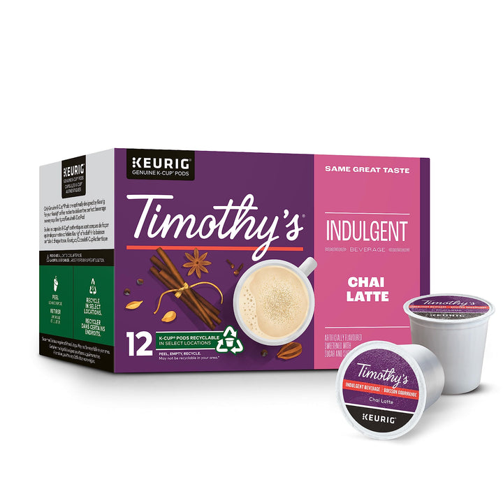 Timothy's Chai Latte K-Cup Pods – 12 Count Single Serve Capsules - Canadian Distribution - Ships Free Within Canada on Orders Above CAD $199
