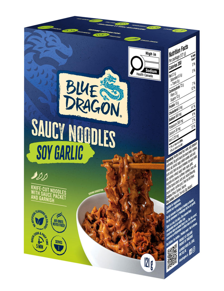 Blue Dragon Soy Garlic Saucy Noodles 2 x 121g – Ready in 5 Minutes - Canadian Distribution - Ships Free Within Canada on Orders Above CAD $199
