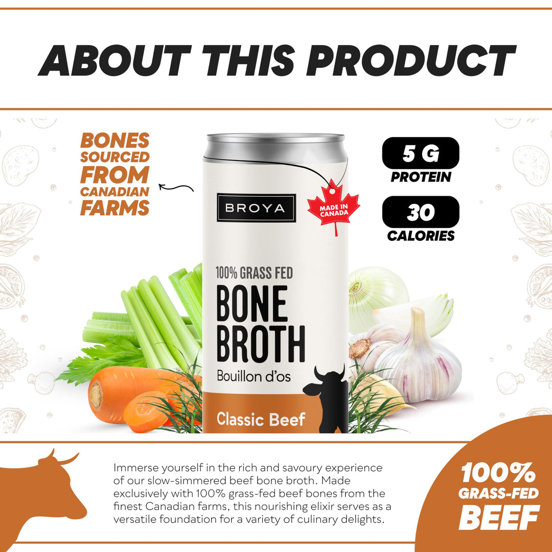 BROYA – Bone Broth – Classic Beef – 6 × 237mL – Grass-Fed