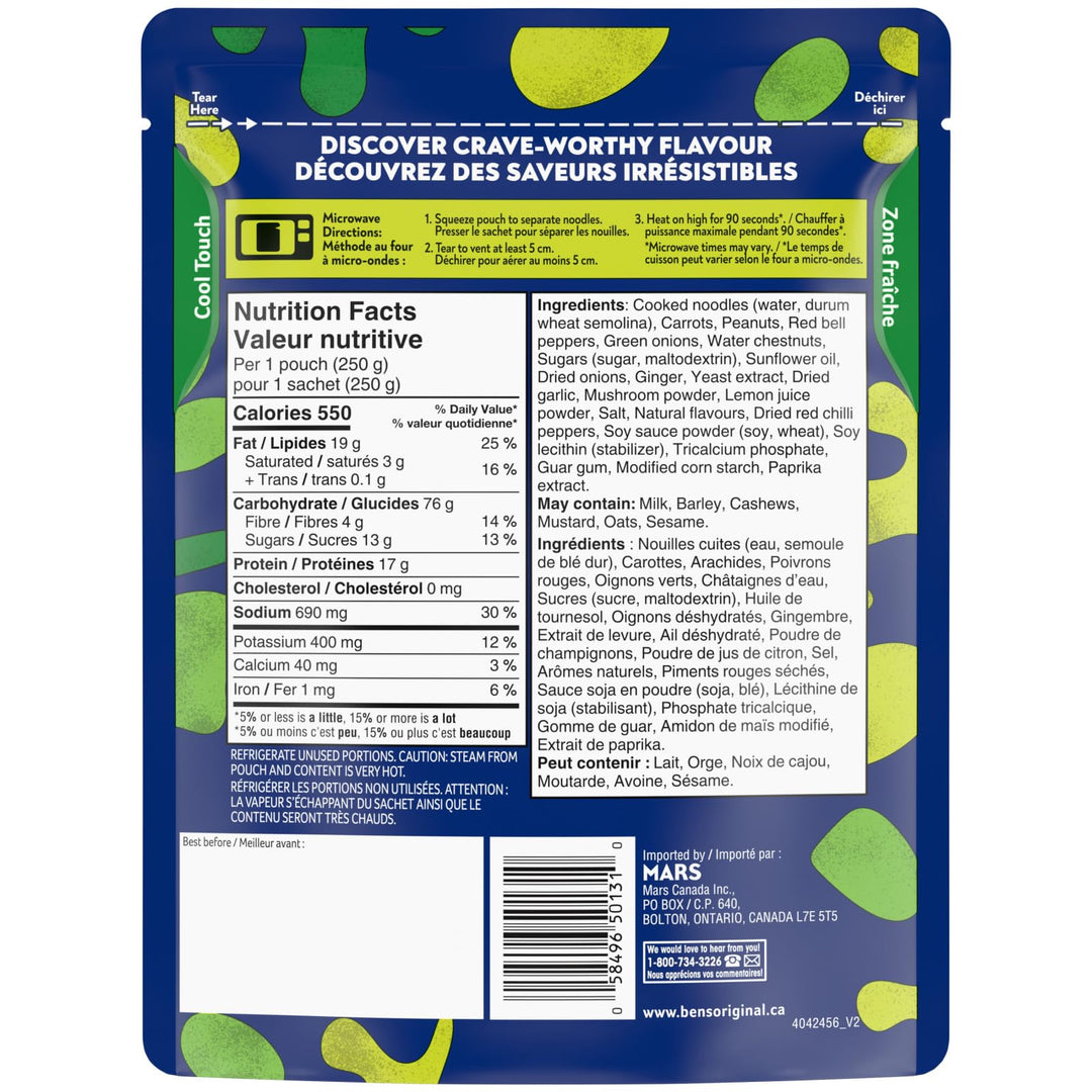 BEN'S ORIGINAL STREET FOOD Thai Stir Fry Noodles – 250g Single Serving, Case of 12 - Canadian Distribution - Ships Free Within Canada on Orders Above CAD $199