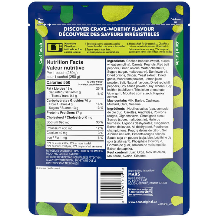 BEN'S ORIGINAL STREET FOOD Thai Stir Fry Noodles – 250g Single Serving, Case of 12 - Canadian Distribution - Ships Free Within Canada on Orders Above CAD $199