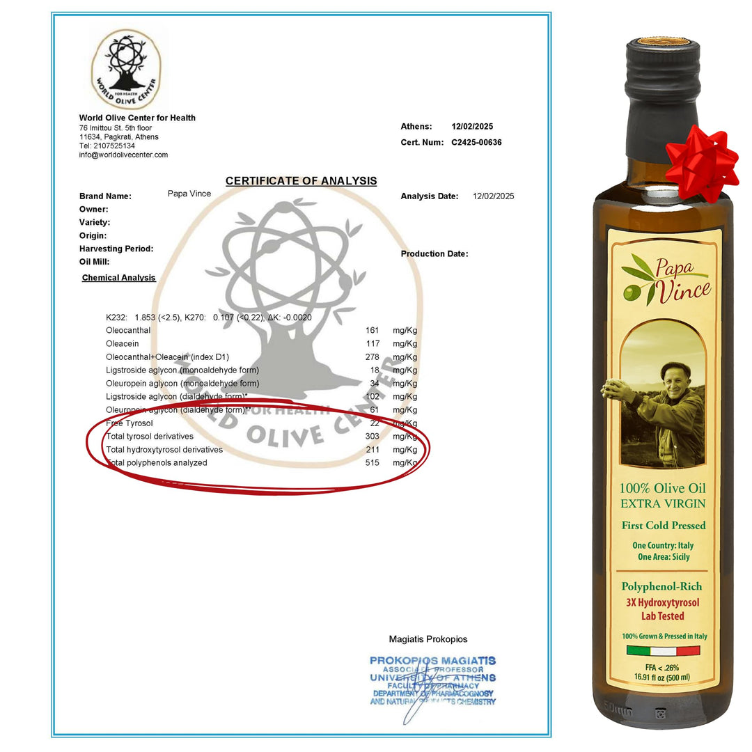 Papa Vince – Extra Virgin Olive Oil – Hydroxytyrosol Rich – Sicily – 2024/25 Harvest