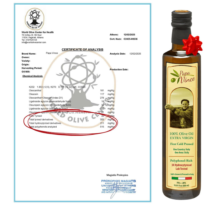 Papa Vince – Extra Virgin Olive Oil – Hydroxytyrosol Rich – Sicily – 2024/25 Harvest