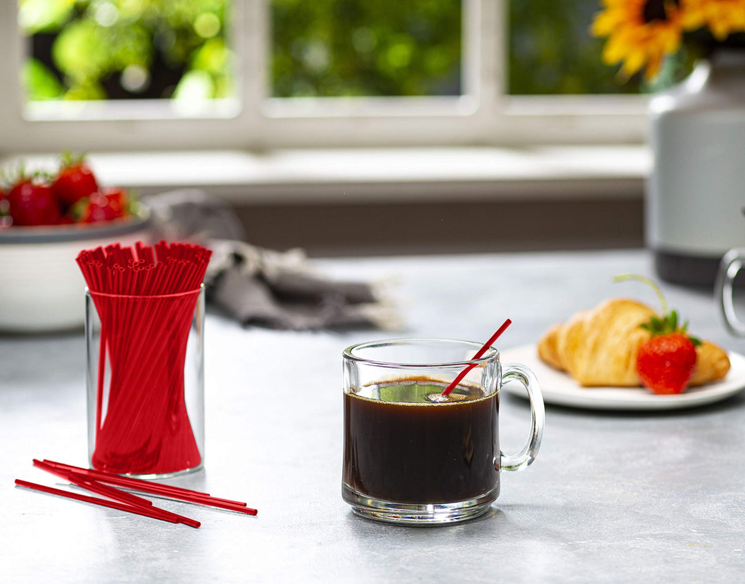 Red Sip Stirrers/Straws - 1000 Count - 5 Inch - Disposable Stir Sticks for Coffee & Cocktail - Canadian Distribution