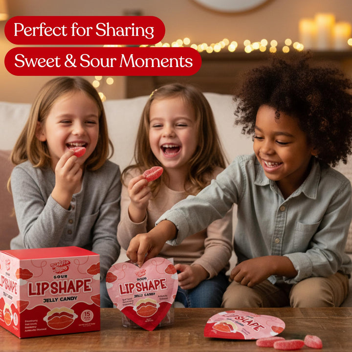 Coffret cadeau de 15 bonbons gélifiés acidulés pour la Saint-Valentin – Sachets en forme de cœur contenant 5 bonbons à lèvres chacun, saveurs fraise, framboise et tutti frutti