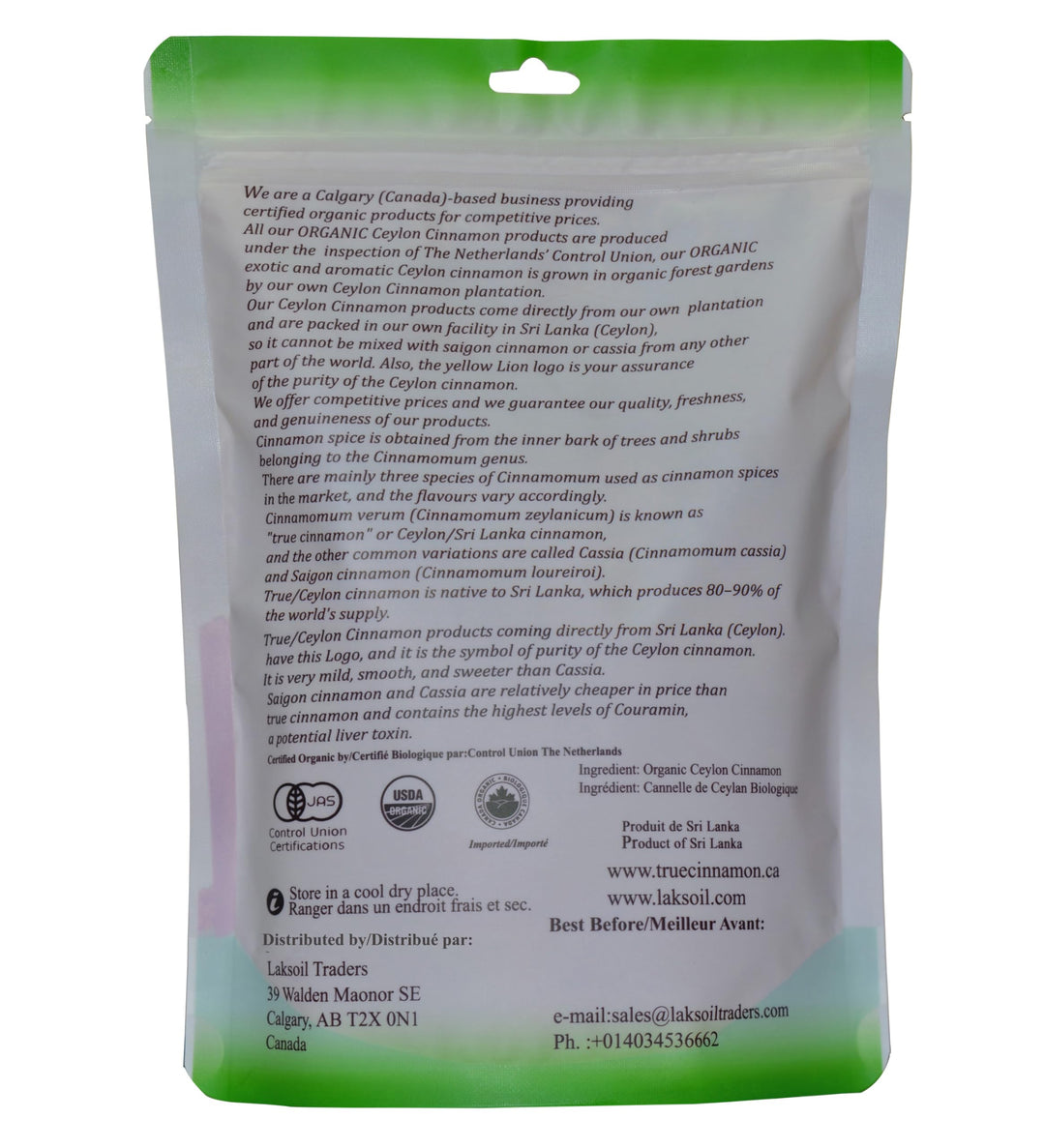 Organic Ceylon – Cinnamon Powder – True Ceylon (C. zeylanicum) – 454g