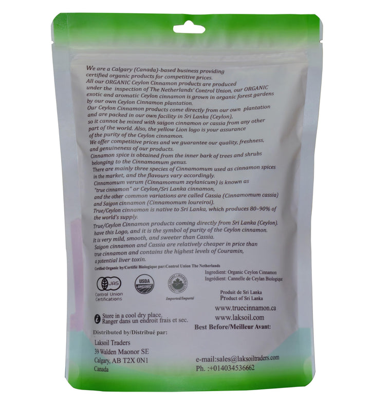Organic Ceylon – Cinnamon Powder – True Ceylon (C. zeylanicum) – 454g