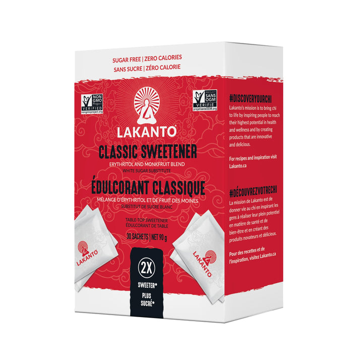 Lakanto Monkfruit Sweetener Packets with Erythritol - Zero Calorie Sugar Alternative, Keto & Diabetic Friendly (2 x 3g, 30 Packets) - Canadian Distribution - Ships Free Within Canada on Orders Above CAD $199