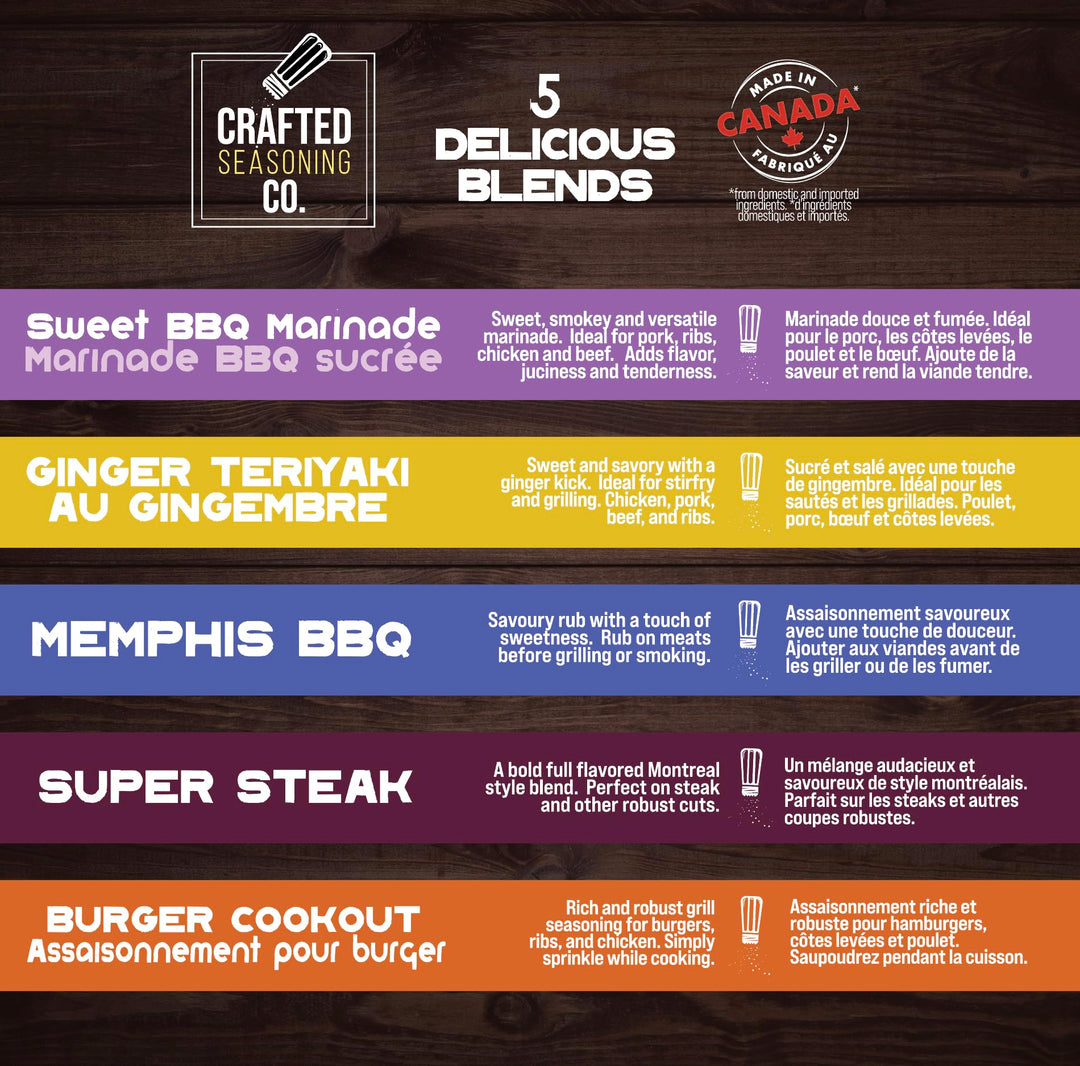 Crafted Seasoning Co. – BBQ Rubs & Spices Gift Box – 5 Pack