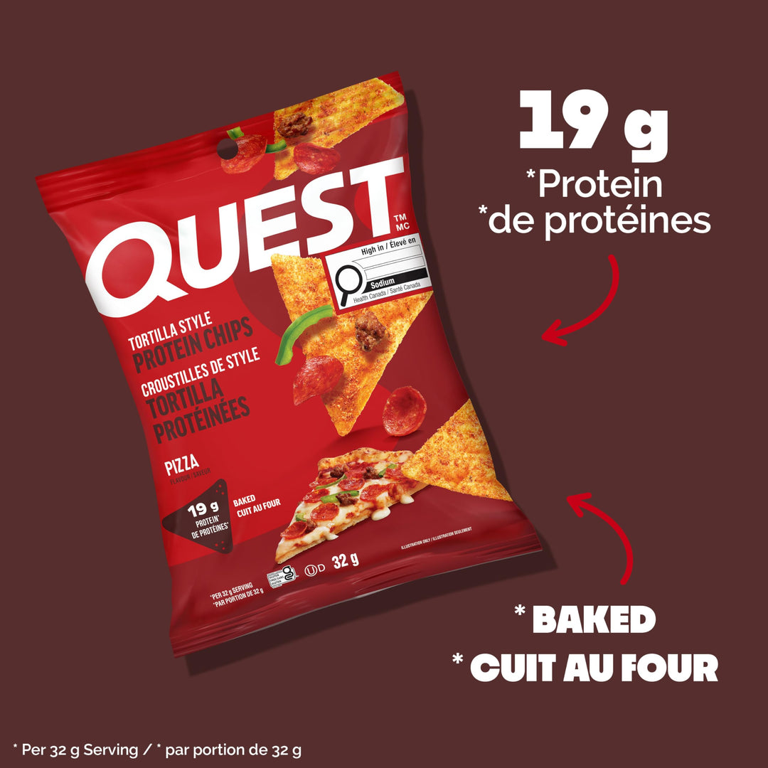Quest Pizza Flavoured Tortilla Style Protein Chips, High Protein, Gluten Free, 8ct - Canadian Distribution - Ships Free Within Canada on Orders Above CAD $199