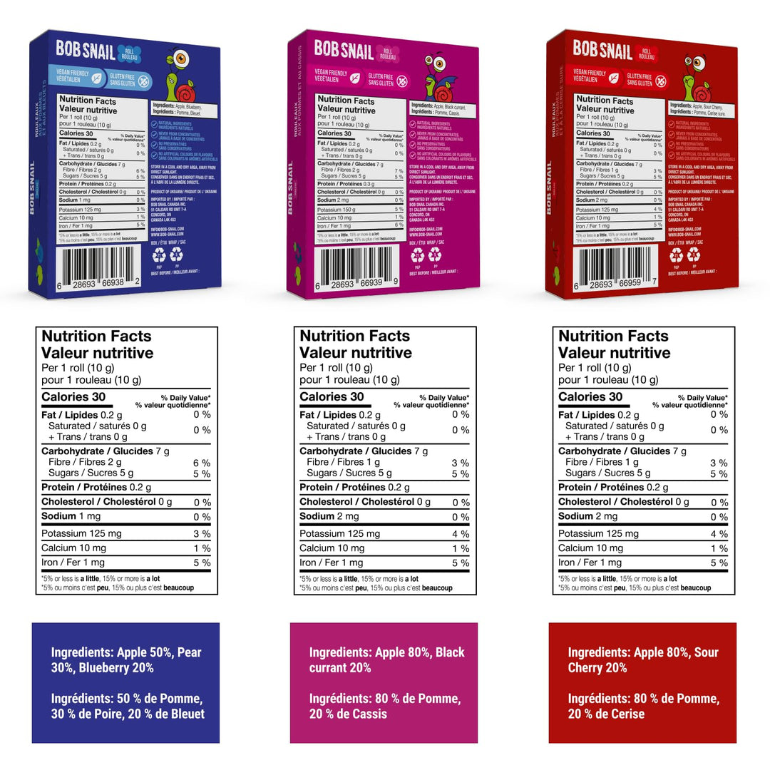 Bob Snail - Fruit Roll Ups - No Added Sugar - Bulk 80 Pieces (800g)