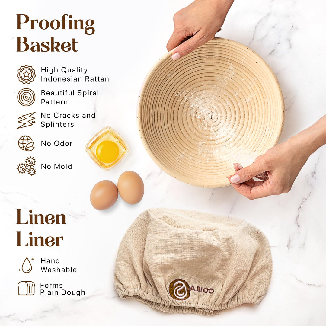 ABIOTO Sourdough Starter Kit - 9" Banneton Basket, 24oz Glass Jar & Complete Bread Baking Tools - Canadian Distribution - Ships Free Within Canada on Orders Above CAD $199