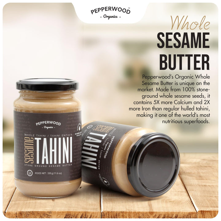 Organic Tahini – Stone Ground Sesame Paste – Unhulled – 2 × 330g