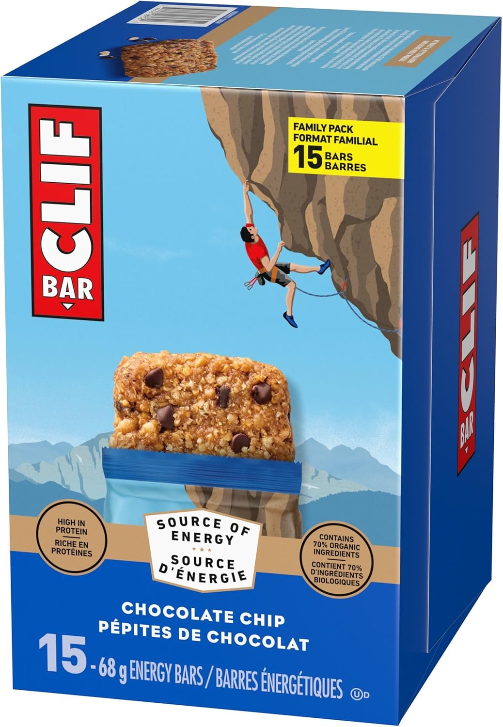 Clif Bar – Barres énergétiques – Pépites de chocolat – Pack de 15 (1,02 kg)