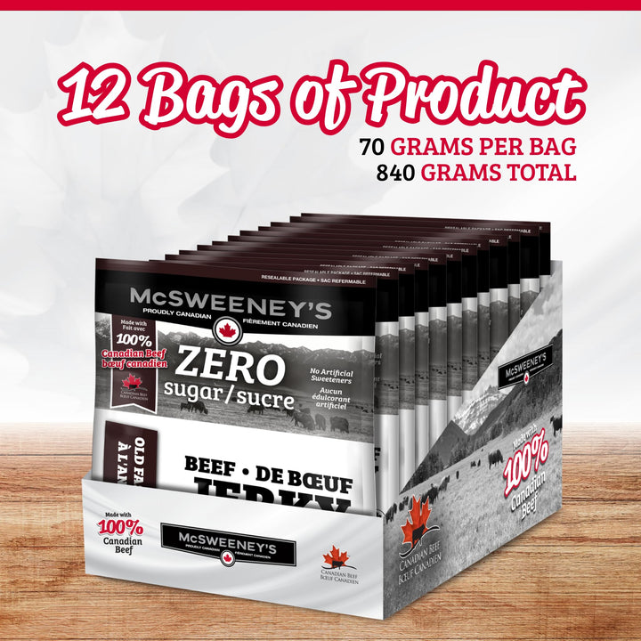 McSweeney's – Old Fashioned Beef Jerky ZERO Sugar – Sugar Free, Gluten Free, Keto – 70g x 12