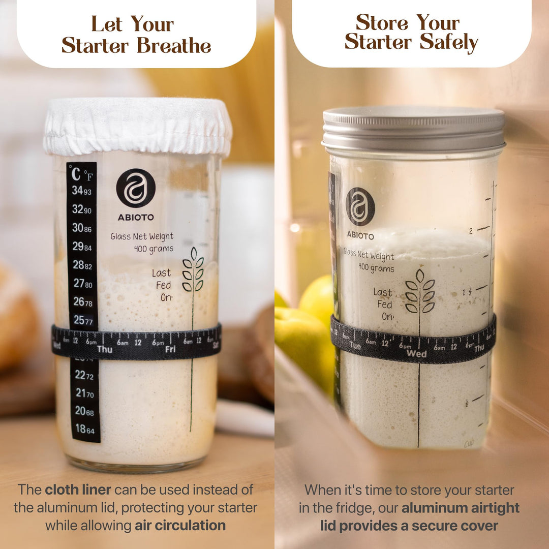 ABIOTO Sourdough Starter Kit - 9" Banneton Basket, 24oz Glass Jar & Complete Bread Baking Tools - Canadian Distribution - Ships Free Within Canada on Orders Above CAD $199