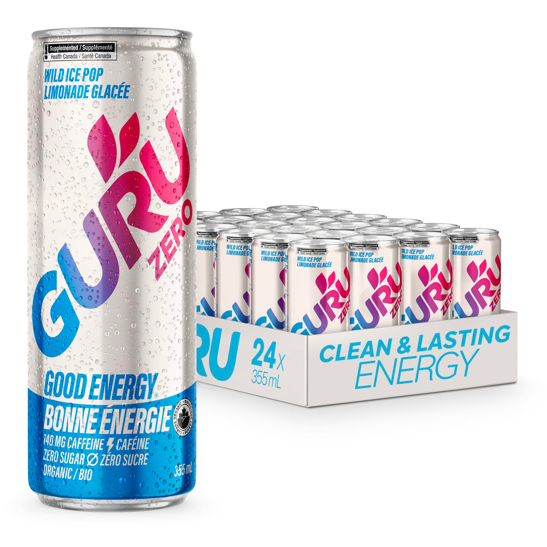 GURU – Zero Sucre Organic Energy Drink – Wild Ice Pop – 24 × 355mL – Zero sugar