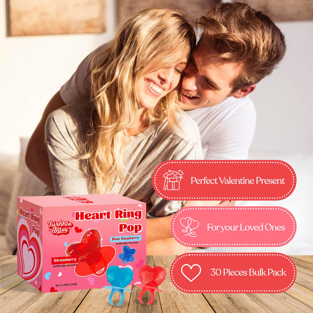 Paquet de 30 bonbons pour la Saint-Valentin – Sucettes emballées individuellement sur le thème des fêtes – Saveurs délicieuses : fraise et framboise bleue