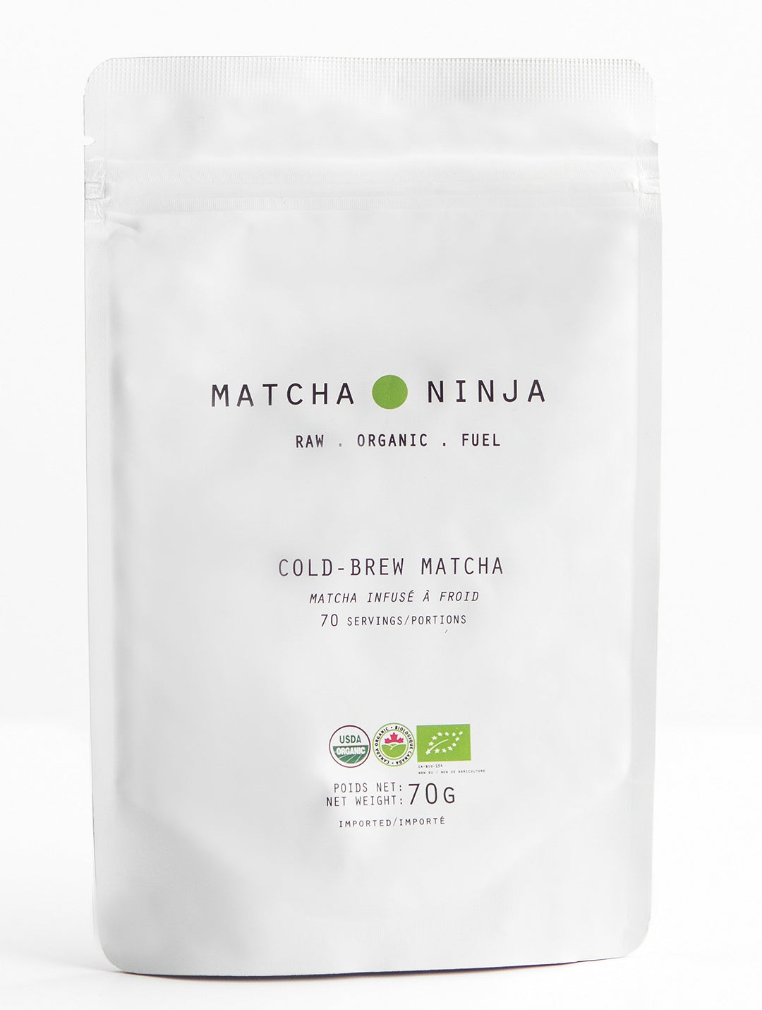 Matcha Ninja 100% Raw Organic Matcha Green Tea Powder 70g . Cold Water Soluble. Ceremonial Grade. Non-Bitter Extra Smooth Blend