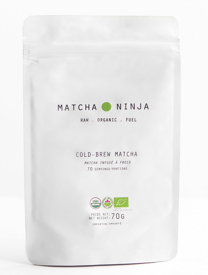 Matcha Ninja 100% Raw Organic Matcha Green Tea Powder 70g . Cold Water Soluble. Ceremonial Grade. Non-Bitter Extra Smooth Blend