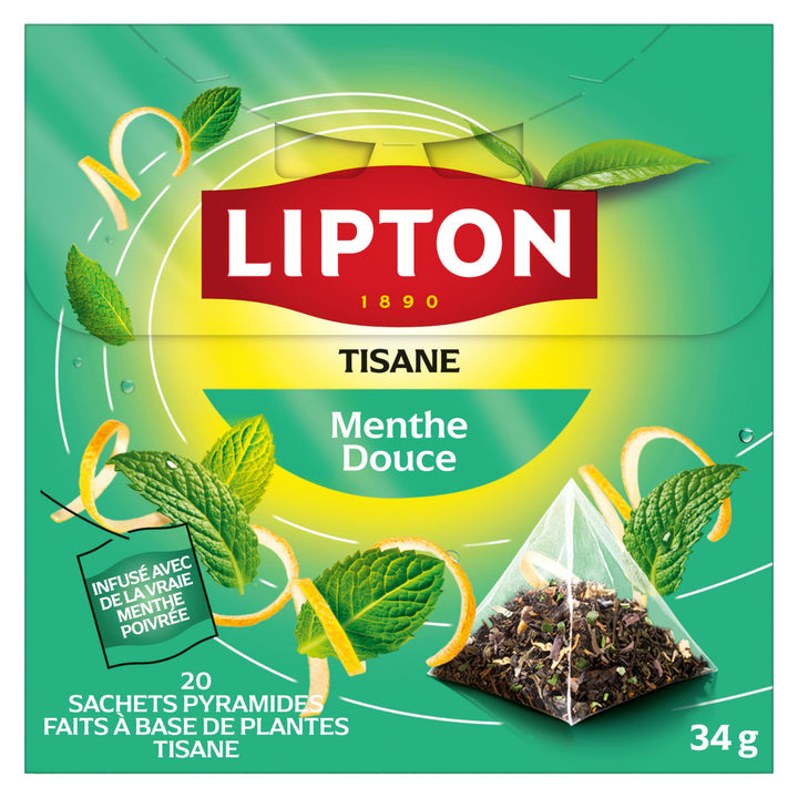 Lipton Smooth Mint Herbal Tea Pyramids 20 Bags (4-Pack) - Canadian Distribution - Ships Free Within Canada on Orders Above CAD $199