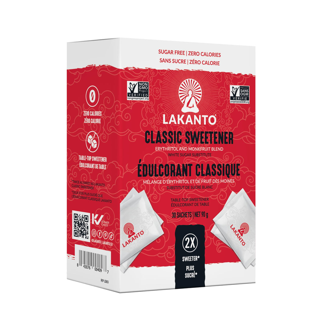 Lakanto Monkfruit Sweetener Packets with Erythritol - Zero Calorie Sugar Alternative, Keto & Diabetic Friendly (2 x 3g, 30 Packets) - Canadian Distribution - Ships Free Within Canada on Orders Above CAD $199