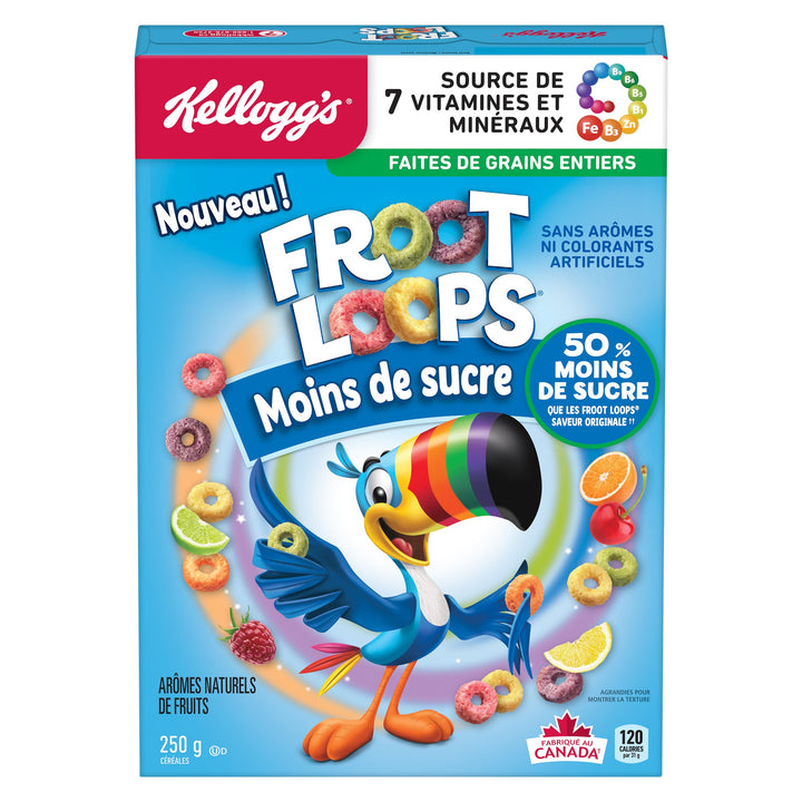Kellogg's Froot Loops Less Sugar Cereal 2 x 250g - Canadian Distribution - Ships Free Within Canada on Orders Above CAD $199
