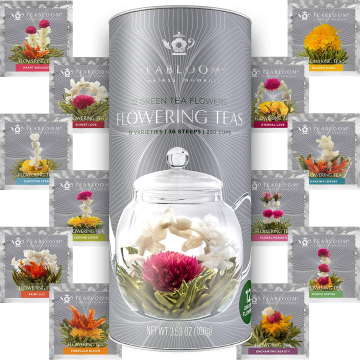 Teabloom – Flowering Tea Gift Set – Blooming Tea Flowers – 12 Flowers (36 Steeps)