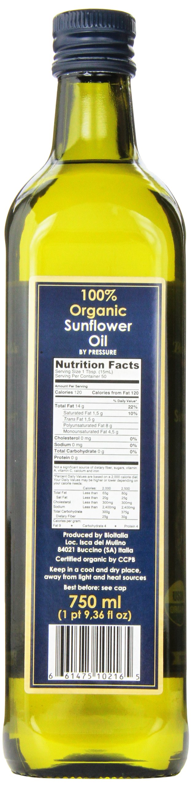 Bioitalia Organic Sunflower Oil 750ml - Canadian Distribution - Ships Free Within Canada on Orders Above CAD $199