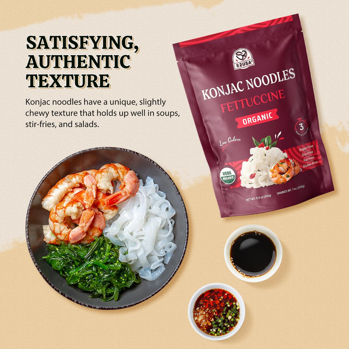 52USA – Organic Konjac Shirataki Noodle – Angel Hair Fettuccine Variety Pack – 1500g 6 Pack – Low carb keto friendly