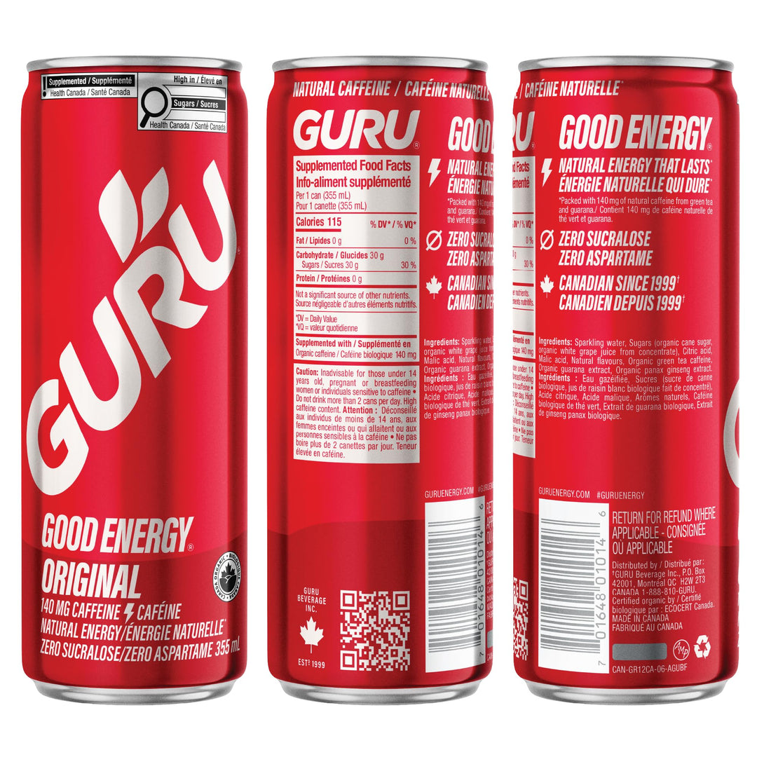 GURU – Organic Energy Drinks – Variety Pack – 24 × 355 ml – 140mg Caffeine
