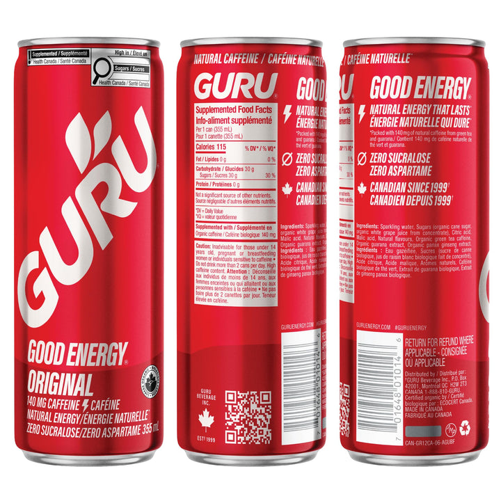GURU – Organic Energy Drinks – Variety Pack – 24 × 355 ml – 140mg Caffeine