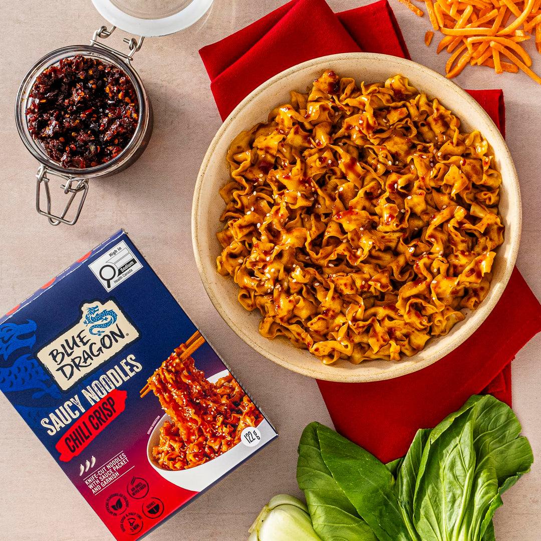 Blue Dragon Saucy Noodles Chili Crisp 2 x 122g – Gourmet Noodle Dish Ready in 5 Minutes - Canadian Distribution - Ships Free Within Canada on Orders Above CAD $199