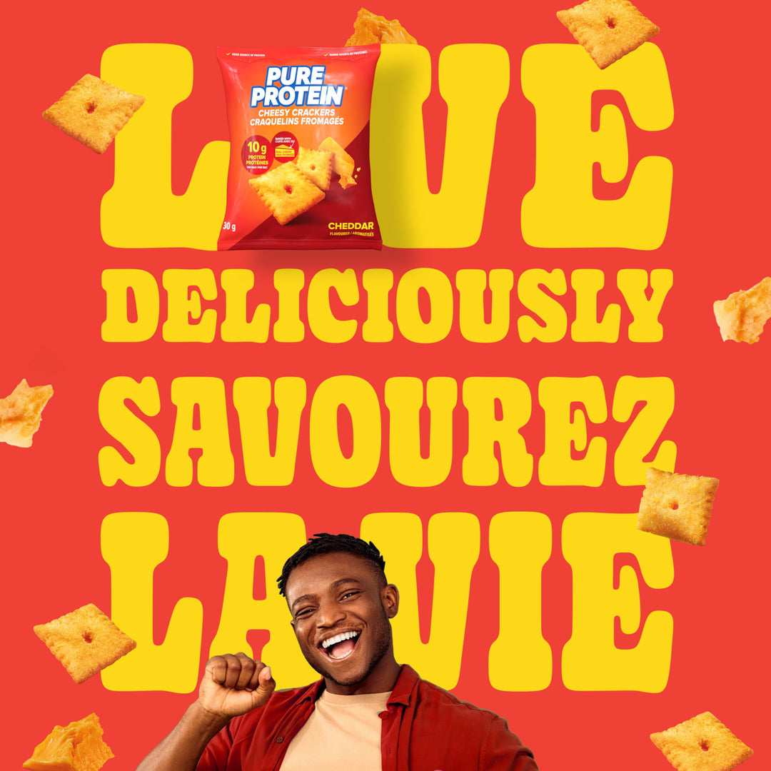 Pure Protein Cheddar Cheesy Crackers - 10G Protein Per Serving, Pack of 8 - Canadian Distribution - Ships Free Within Canada on Orders Above CAD $199