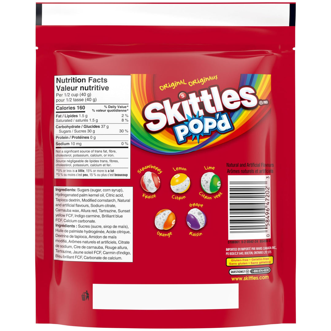 SKITTLES POP'D Original Freeze-Dried Fruity Candy, Crunchy Snack Pack 155g - Canadian Distribution - Ships Free Within Canada on Orders Above CAD $199