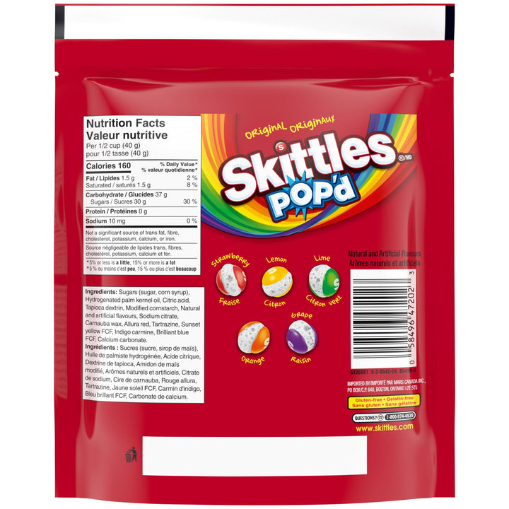 SKITTLES POP'D Original Freeze-Dried Fruity Candy, Crunchy Snack Pack 155g - Canadian Distribution - Ships Free Within Canada on Orders Above CAD $199
