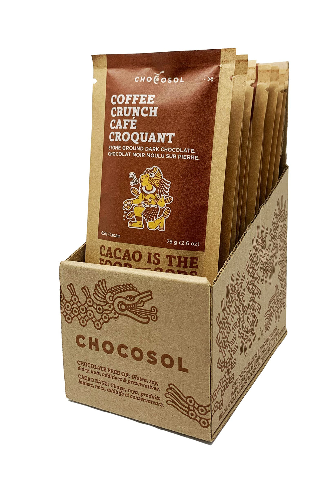 ChocoSol Coffee Crunch 65% Dark Chocolate Bar - 2 x 75g - Canadian Distribution - Ships Free Within Canada on Orders Above CAD $199