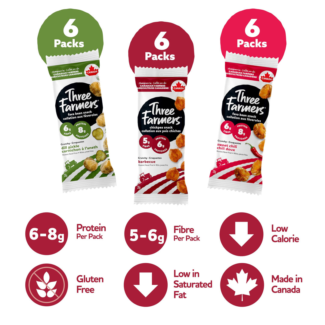 Three Farmers – Healthy Snack Packs – Sweet Chili/Dill Pickle/BBQ – 18 Pack