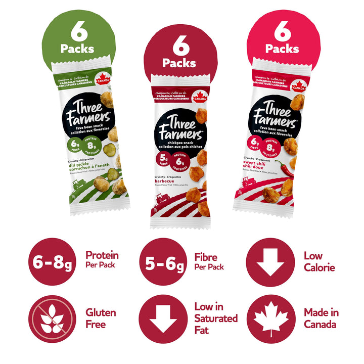 Three Farmers – Healthy Snack Packs – Sweet Chili/Dill Pickle/BBQ – 18 Pack